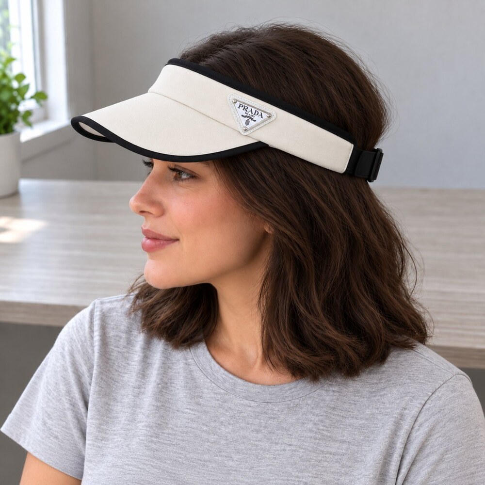 Prada White Black Trim Sun Visor - Picture 3 of 6